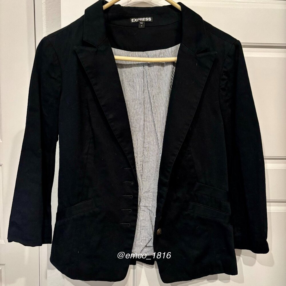 Express Black Waist Length 3/4 Sleeve 100% Cotton Blazer, Size 4